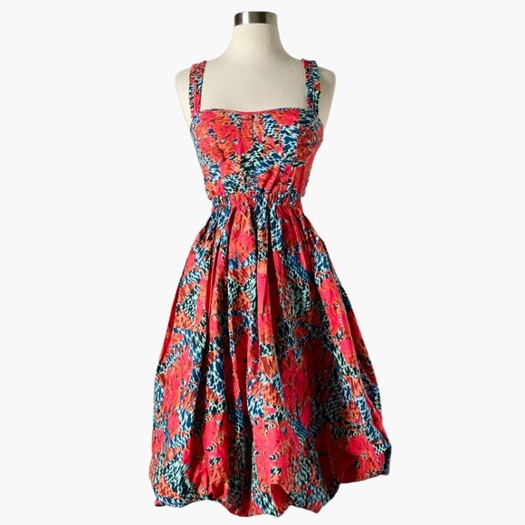 Ulla Johnson Olympia Cotton Midi Dress Flamingo Cutout Balloon Hem 0 - Picture 8 of 10